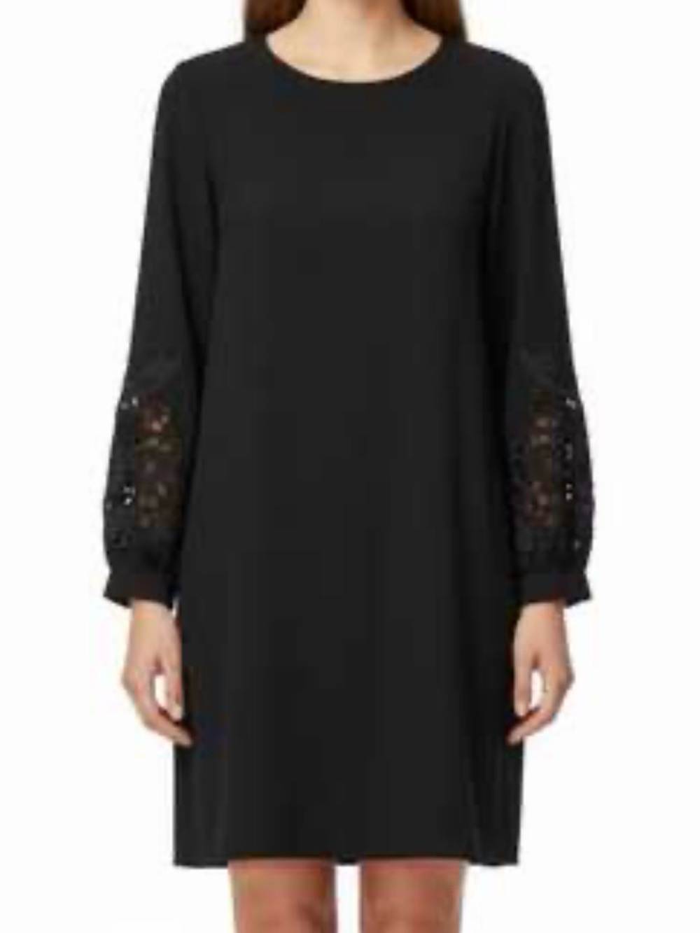 H&M Black Long-Sleeve Shift Dress with Lace Sleeve Panels